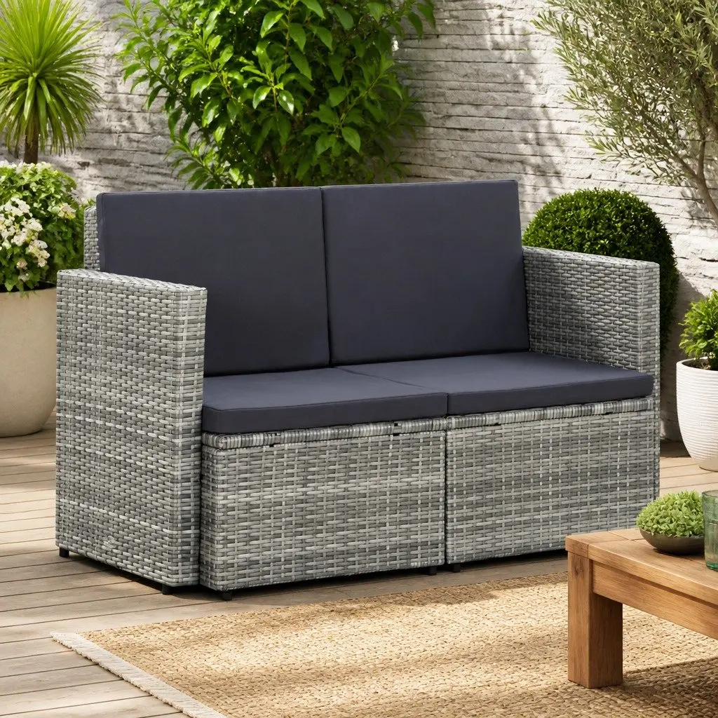 Grey 2 Seater Garden Sofa with Cushions