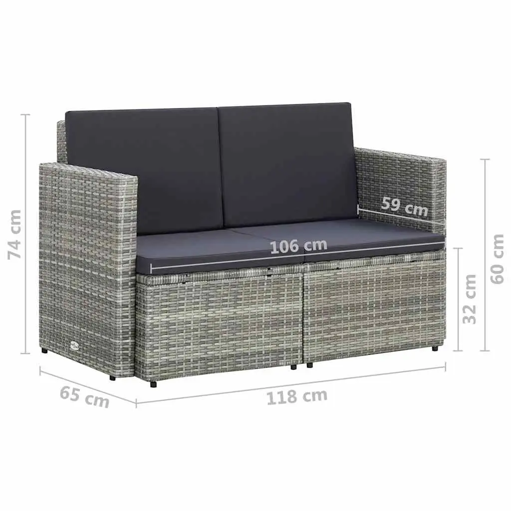 Grey 2 Seater Garden Sofa with Cushions
