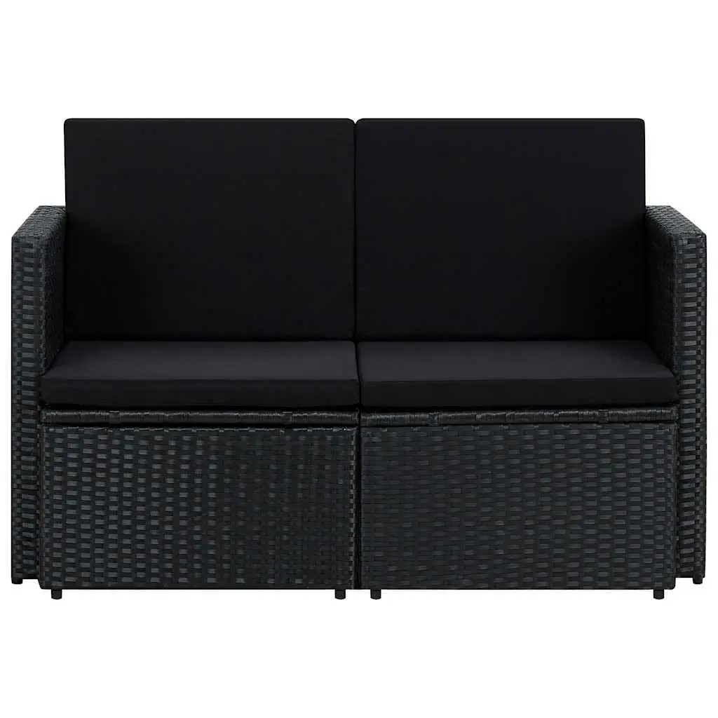 2 Seater Outdoor Sofa Garden Furniture Black Poly Rattan with Cushions