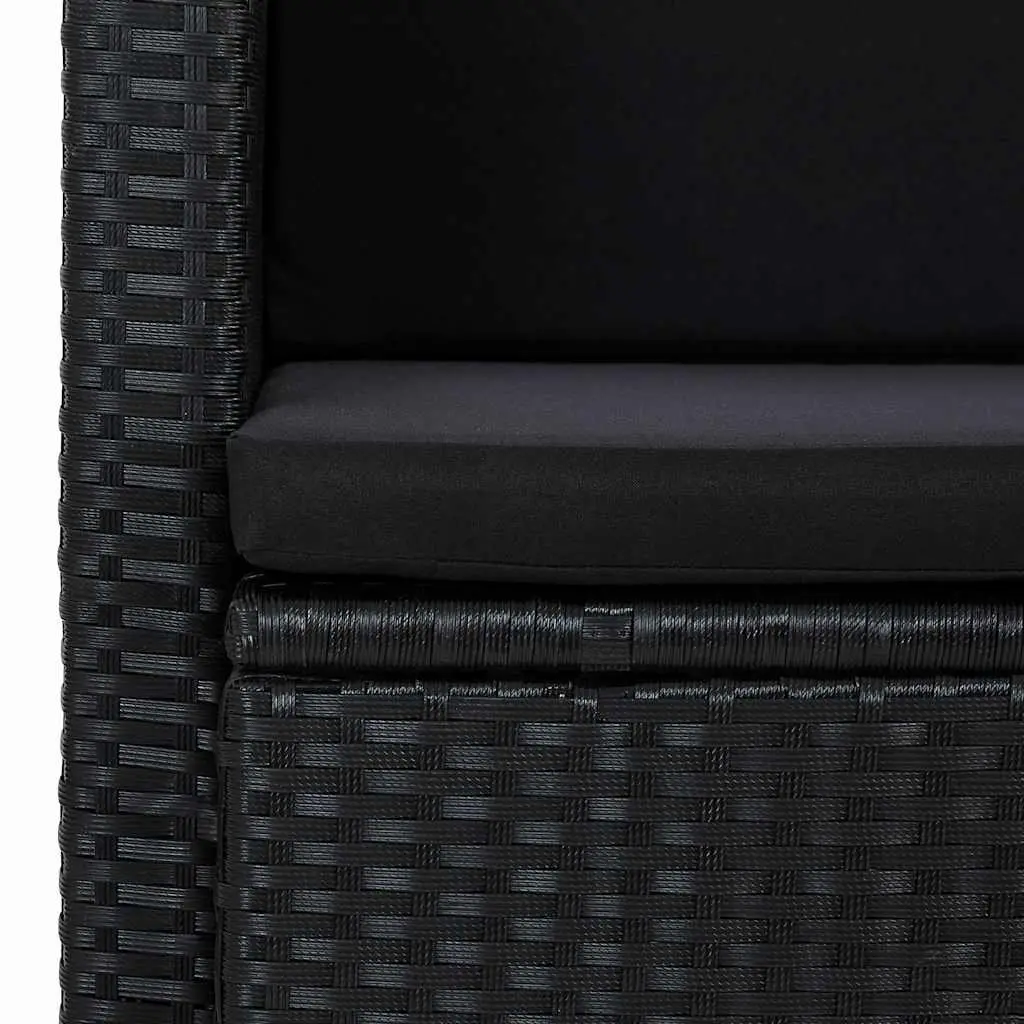 2 Seater Outdoor Sofa Garden Furniture Black Poly Rattan with Cushions