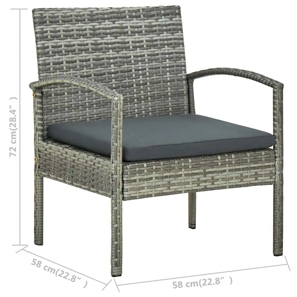 Outdoor Garden Chair Grey Poly Rattan Armchair with Padded Seat Cushion Patio