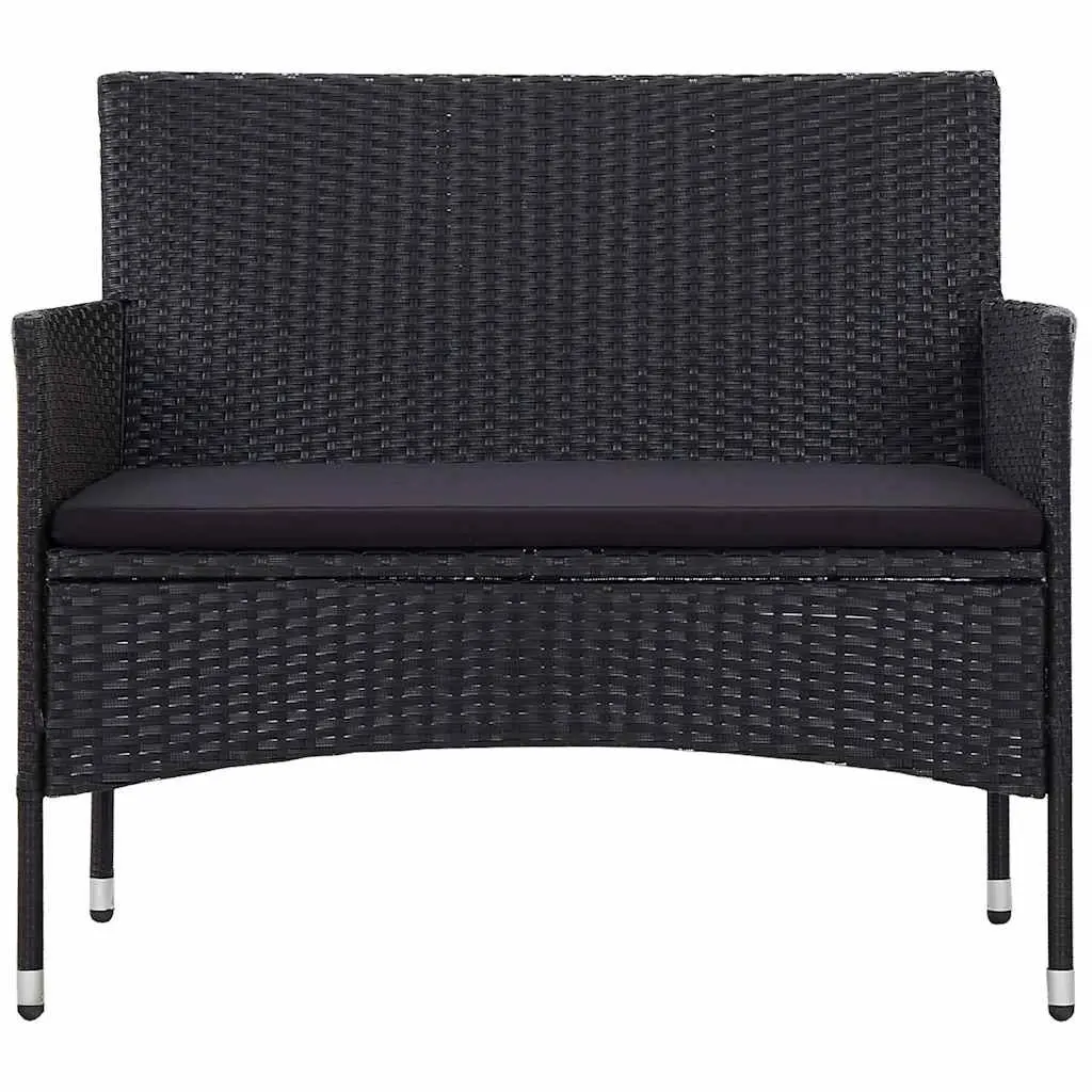 Outdoor Rattan Sofa Set 4 Piece with Cushions Black Weather Resistant for Garden Patio Balconies