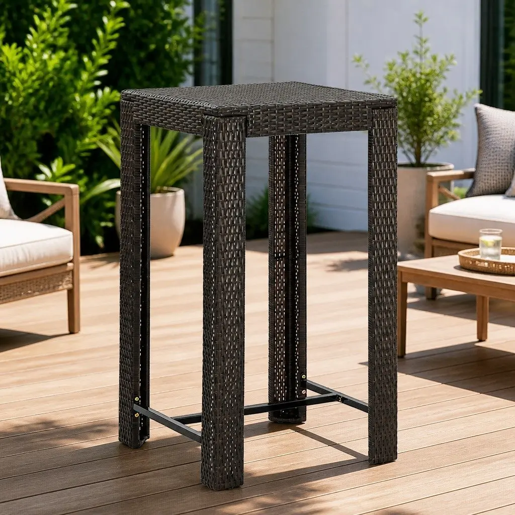 Brown Bar Table with Steel Frame 60.5cm