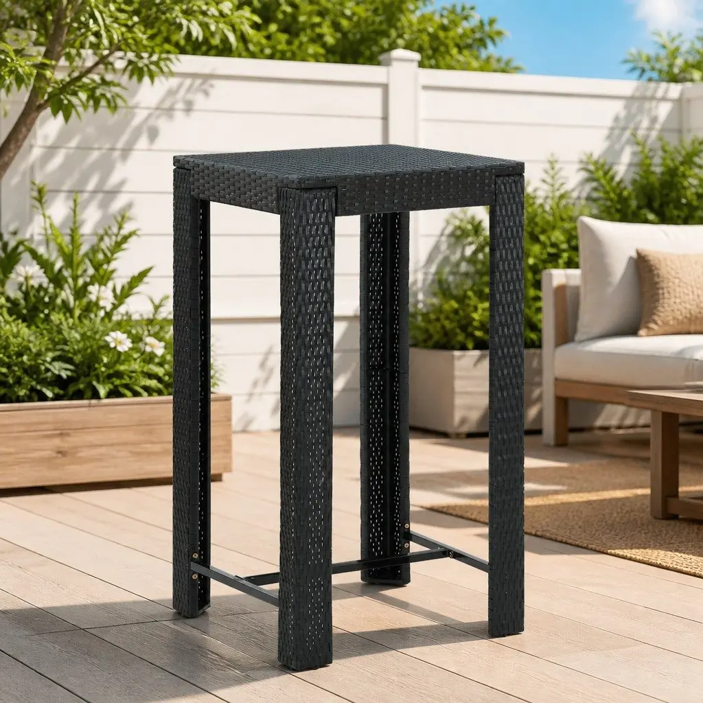 Bar Table Outdoor Garden Patio Furniture 60.5x60.5x110.5cm Black Poly Rattan