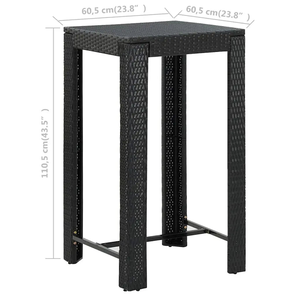 Bar Table Outdoor Garden Patio Furniture 60.5x60.5x110.5cm Black Poly Rattan