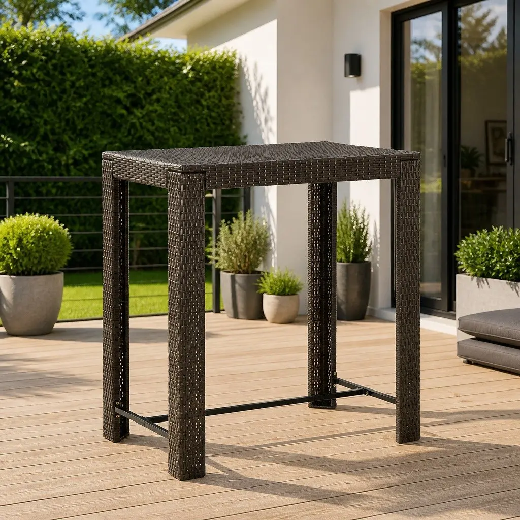 Outdoor Bar Table High Top 100cm x 60.5cm Brown Poly Rattan Garden Patio Furniture