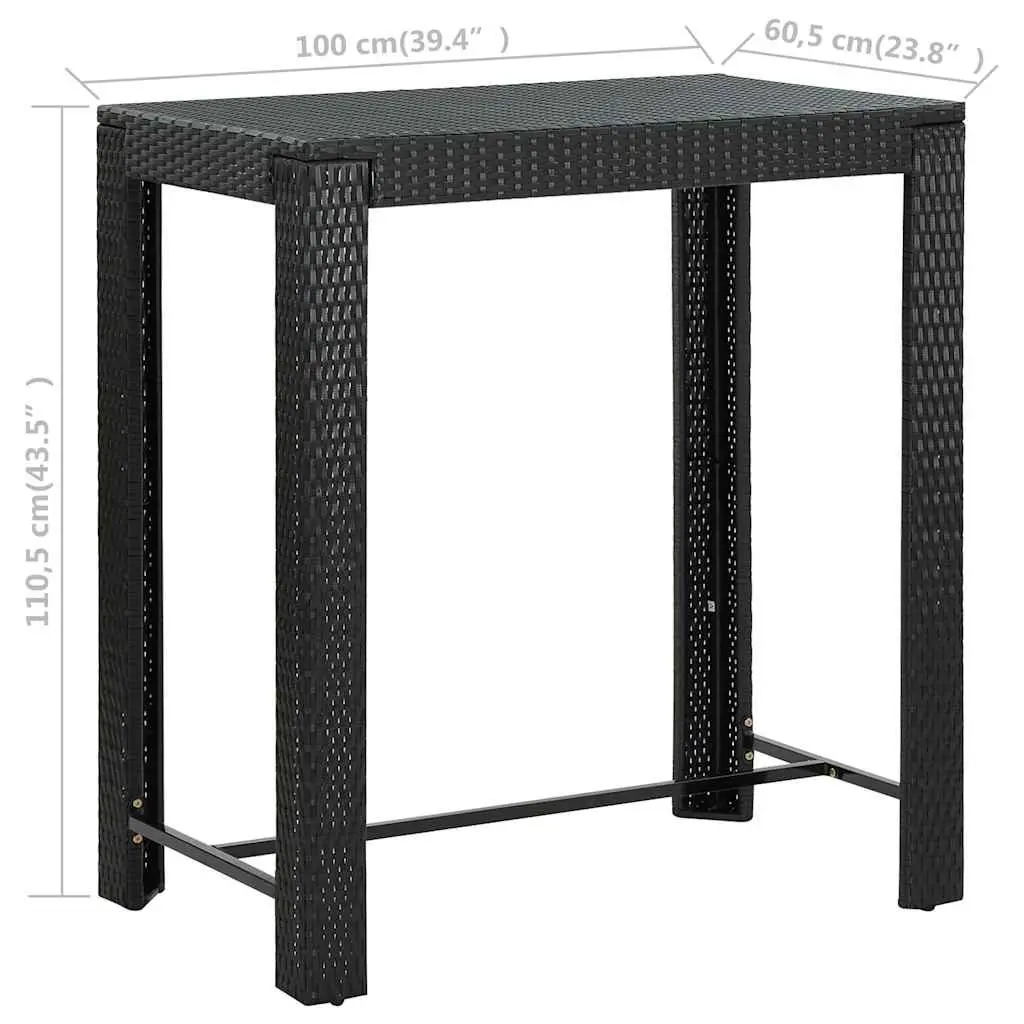 Bar Table Black Outdoor Garden Patio Furniture PE Rattan Steel Frame High Top