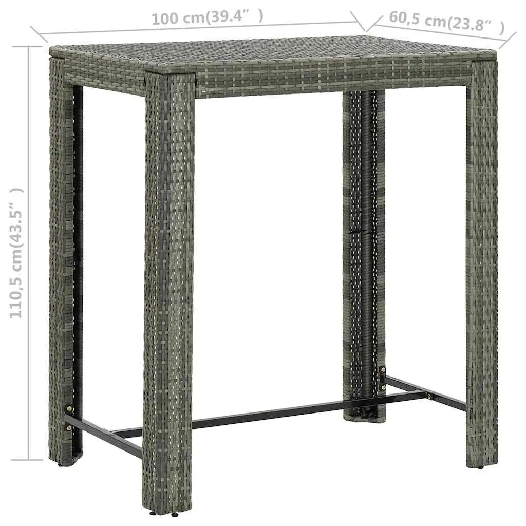 Bar Table Outdoor High Top Counter Height Grey Poly Rattan