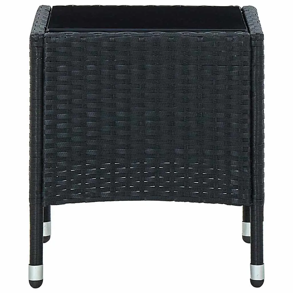 Garden Table Outdoor Patio Furniture Black 40x40x45cm Glass Top Rattan Style