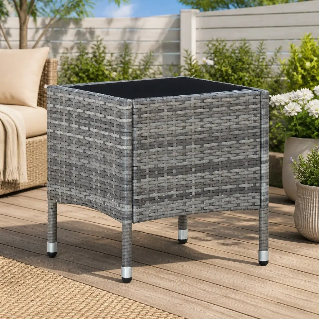 Garden Table Grey 40x40x45 cm Outdoor Living PE Rattan Steel Frame