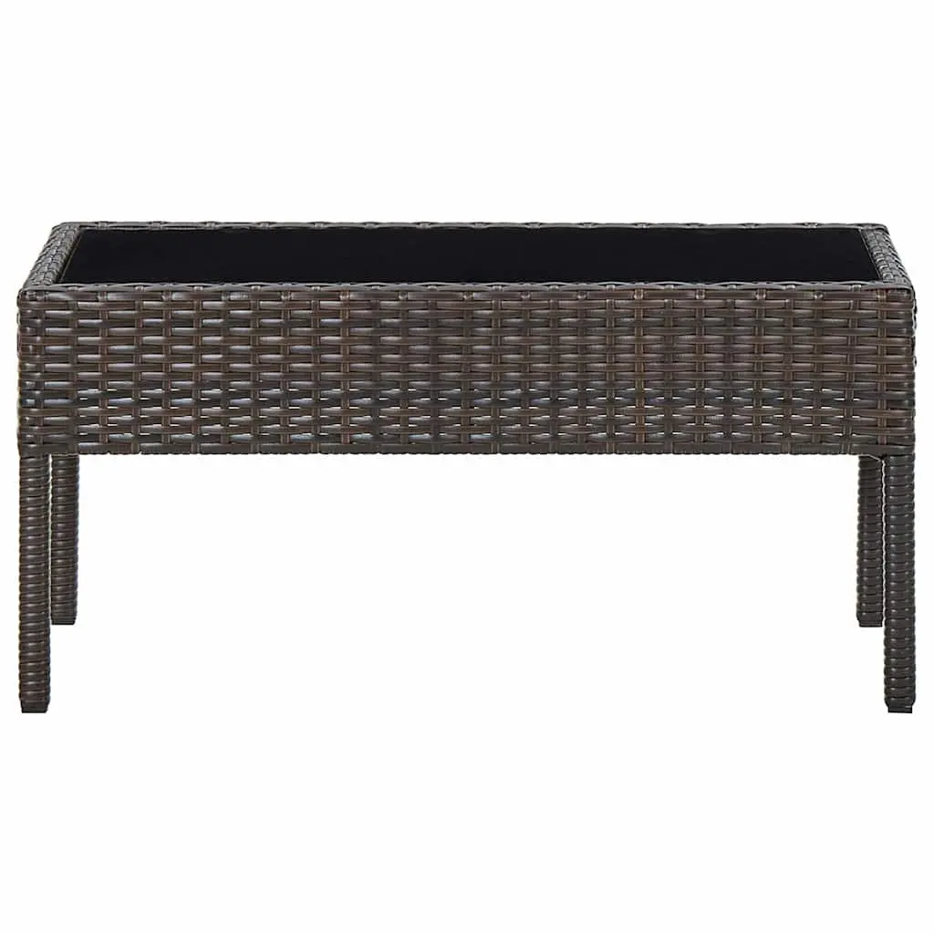 Garden Table Outdoor Patio Furniture Brown PE Rattan Glass Top Steel Frame 75 x 40 x 37 cm