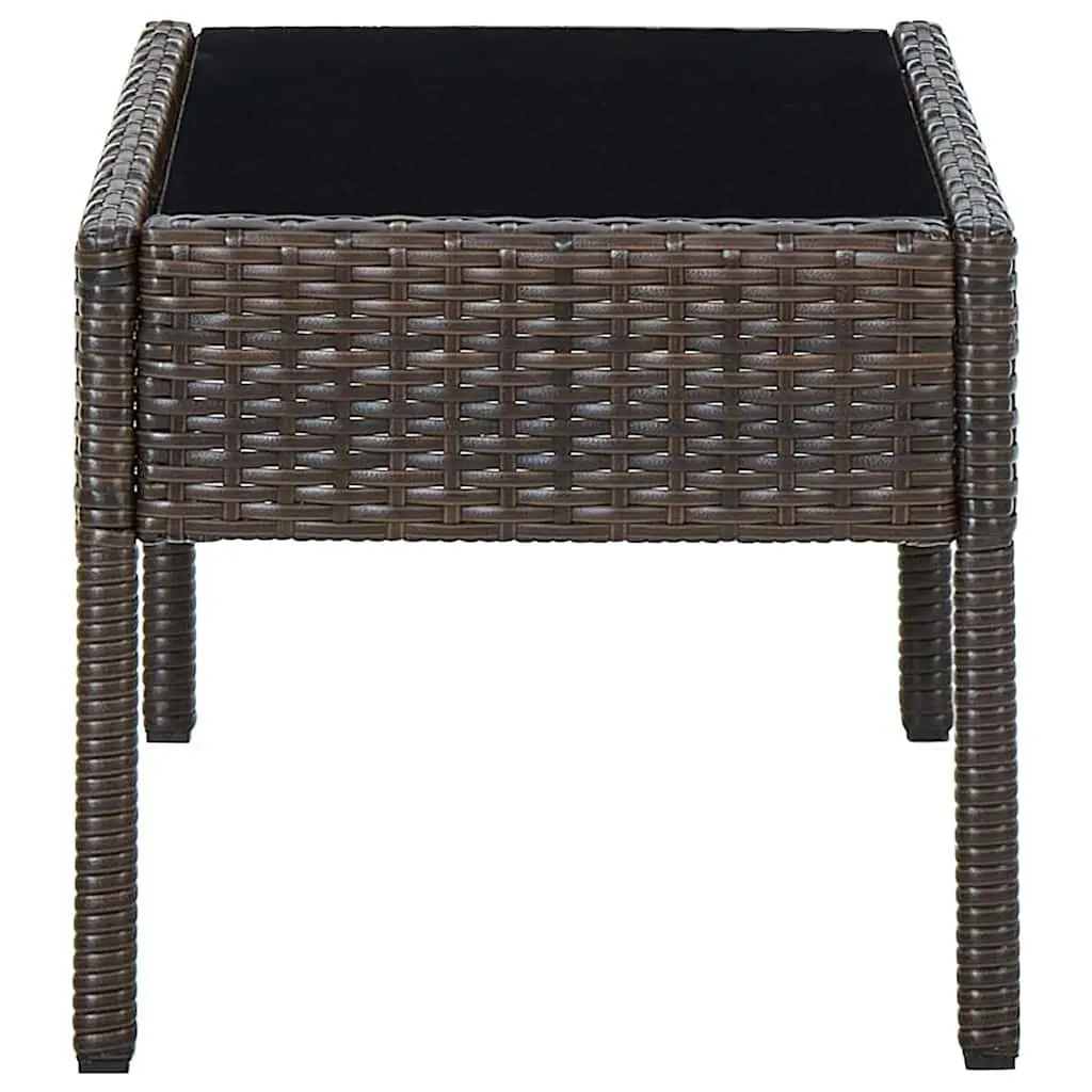 Garden Table Outdoor Patio Furniture Brown PE Rattan Glass Top Steel Frame 75 x 40 x 37 cm