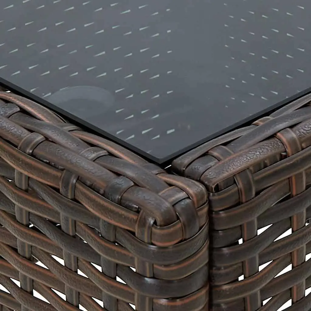 Garden Table Outdoor Patio Furniture Brown PE Rattan Glass Top Steel Frame 75 x 40 x 37 cm
