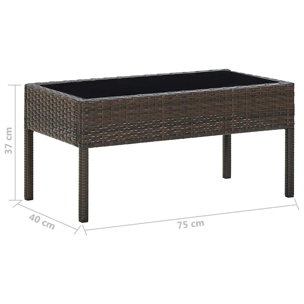 Garden Table Outdoor Patio Furniture Brown PE Rattan Glass Top Steel Frame 75 x 40 x 37 cm