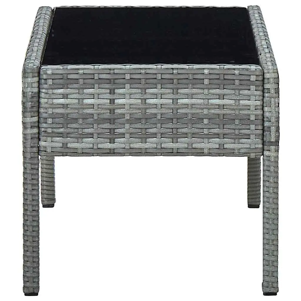 Garden Table Outdoor Use Grey Poly Rattan with Glass Top 75 x 40 x 37 cm