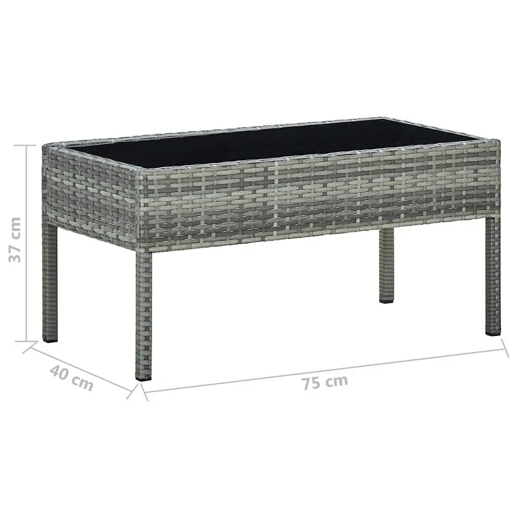 Garden Table Outdoor Use Grey Poly Rattan with Glass Top 75 x 40 x 37 cm
