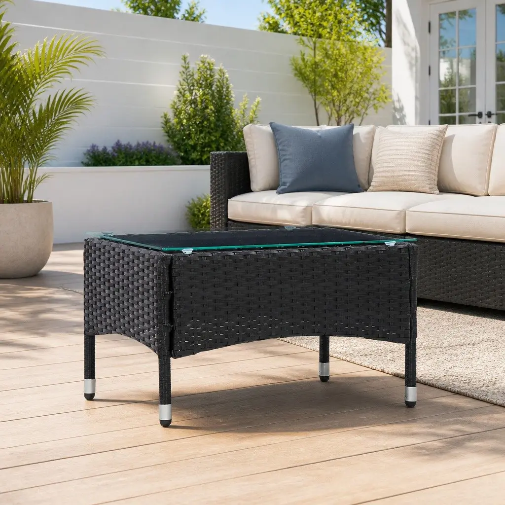 Outdoor Coffee Table Black Rattan Garden Furniture 60 x 40 x 36 cm