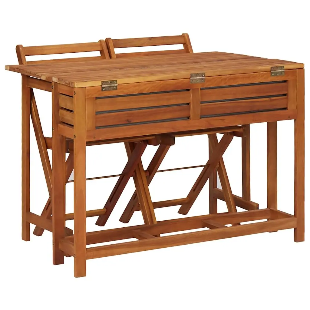 Outdoor Furniture Set with Planter Table and 2 Folding Bistro Chairs Brown
