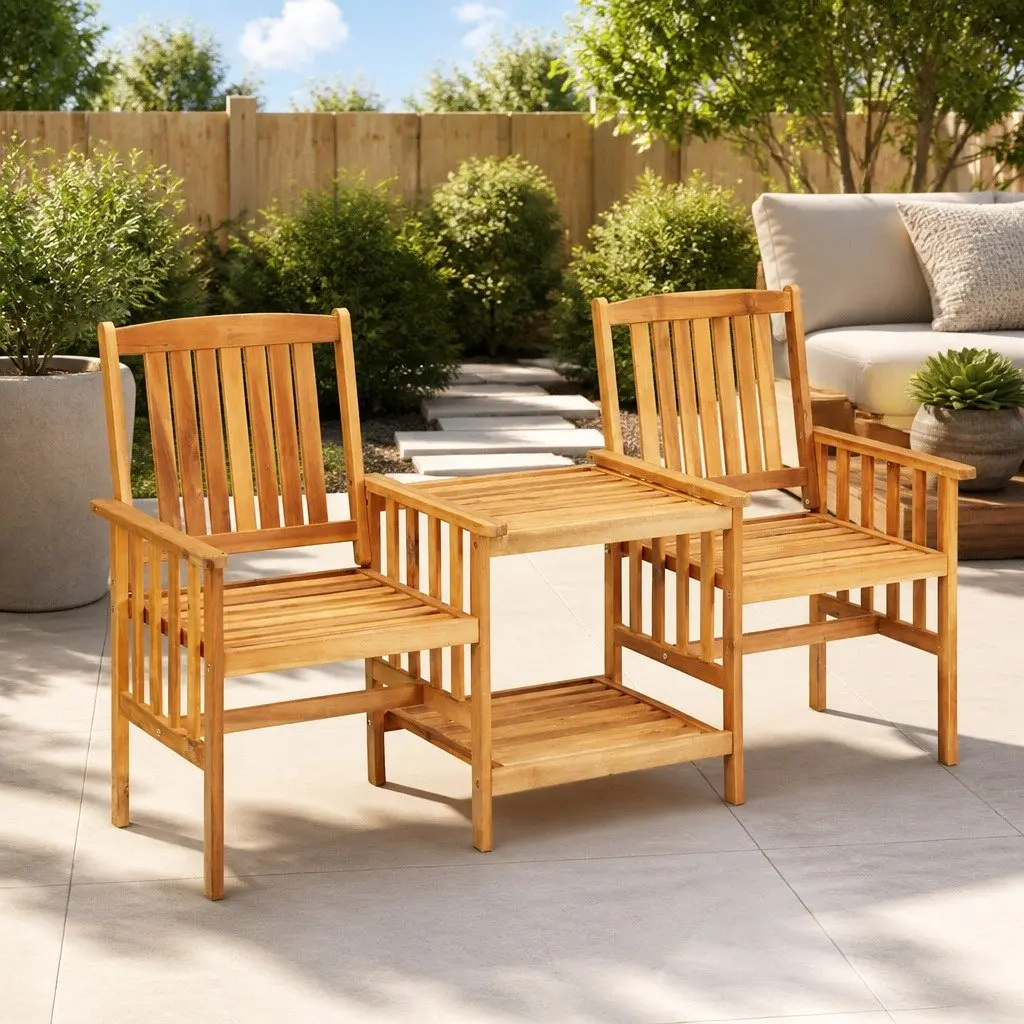 Bistro Set Outdoor Garden Furniture 2 Chairs Tea Table Brown