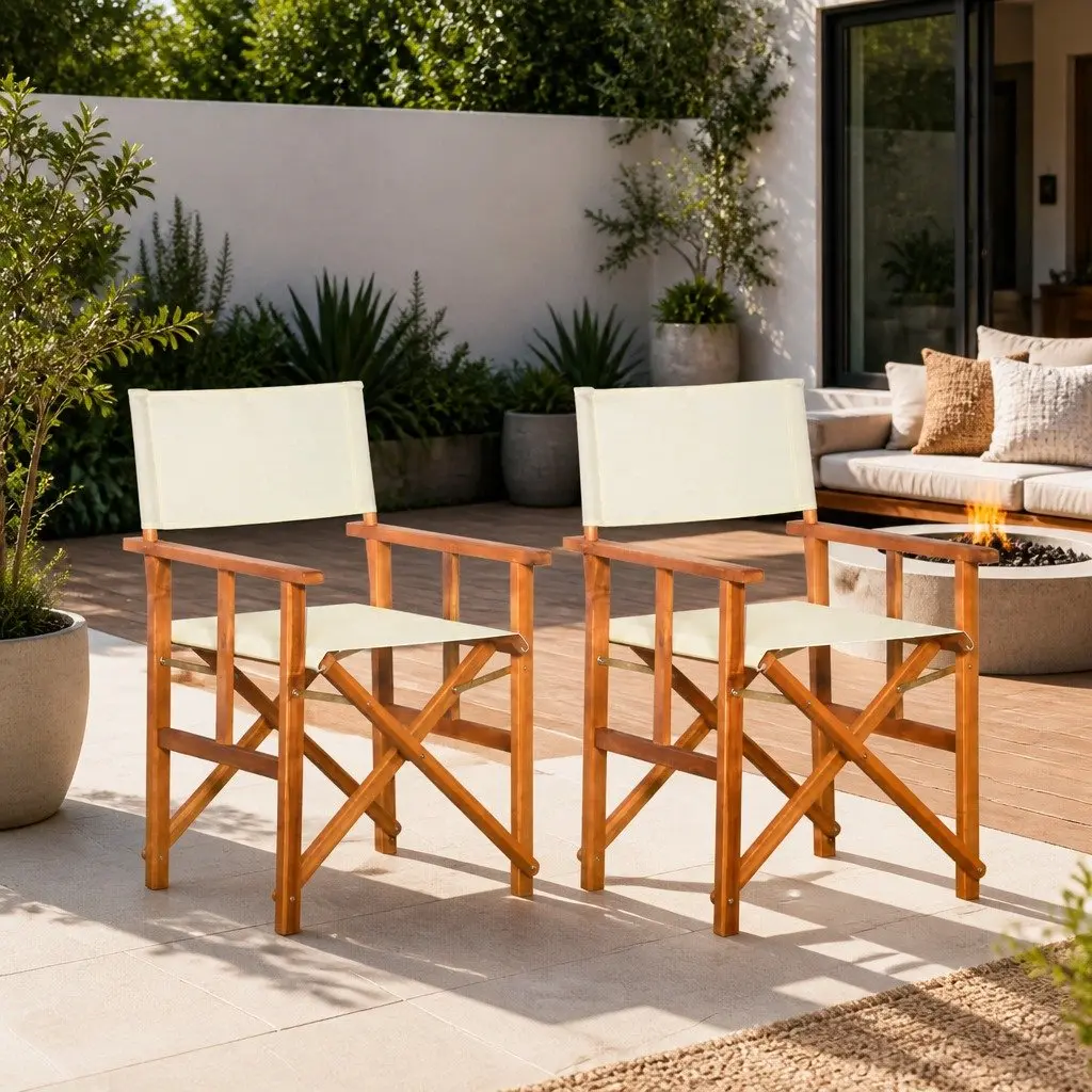 Folding Director's Chairs Outdoor Seating 2 pcs Brown Fabric