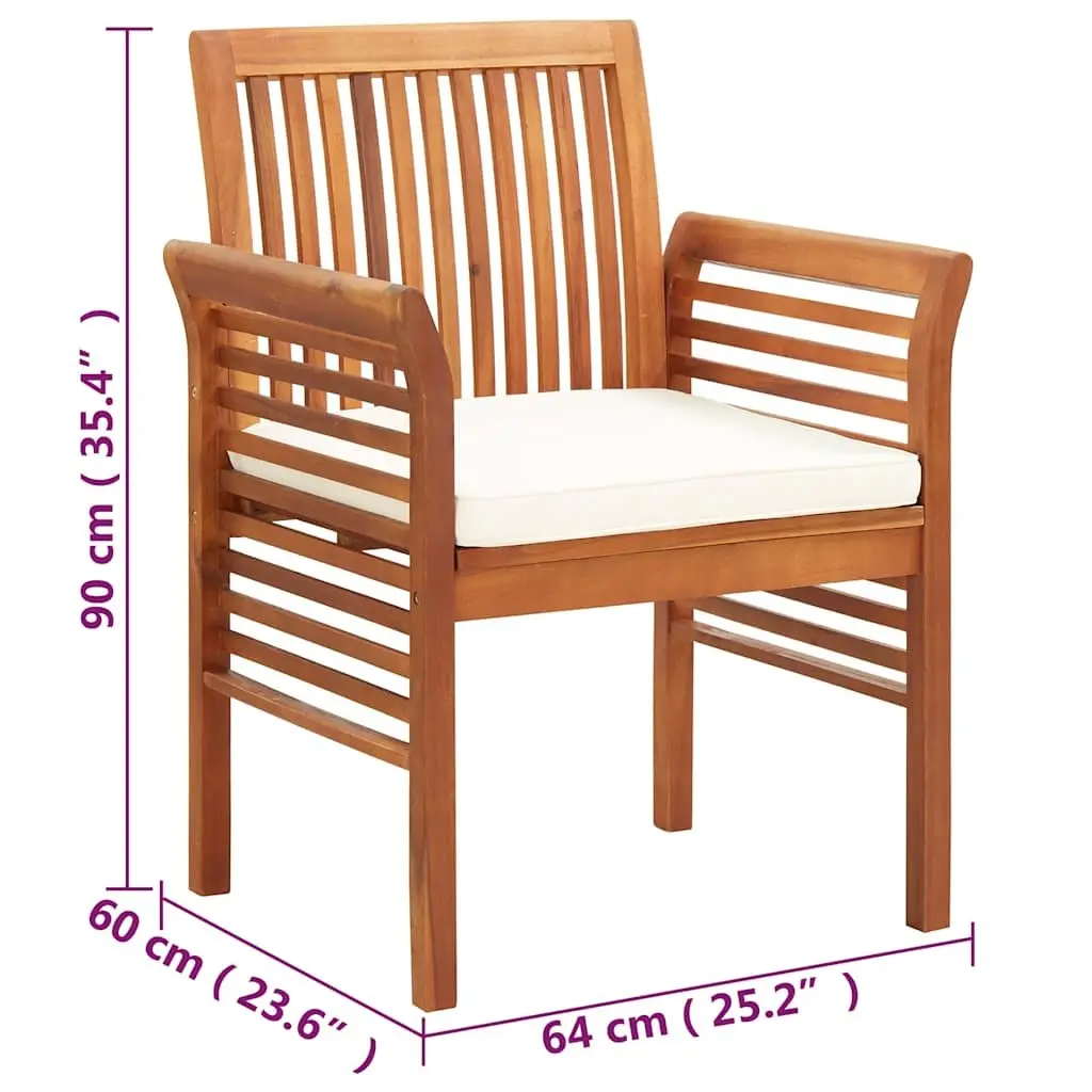 Outdoor Dining Chairs 2 Piece Set Acacia Wood Deep Seat Cushioned Brown