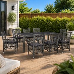 Comfortable and Durable 9-Piece Grey Rattan Dining Set