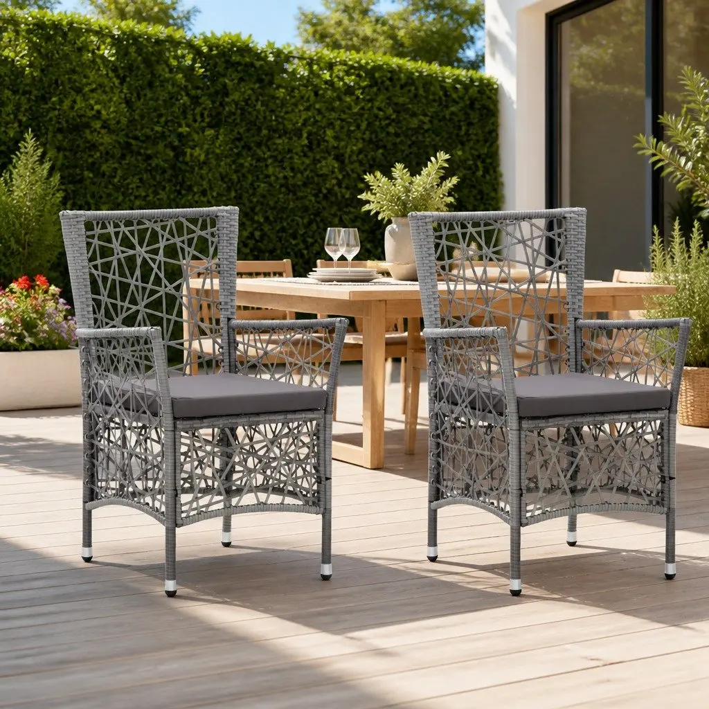 Outdoor Chairs Garden Patio Seating Set 2 pcs Grey with Cushions Poly Rattan