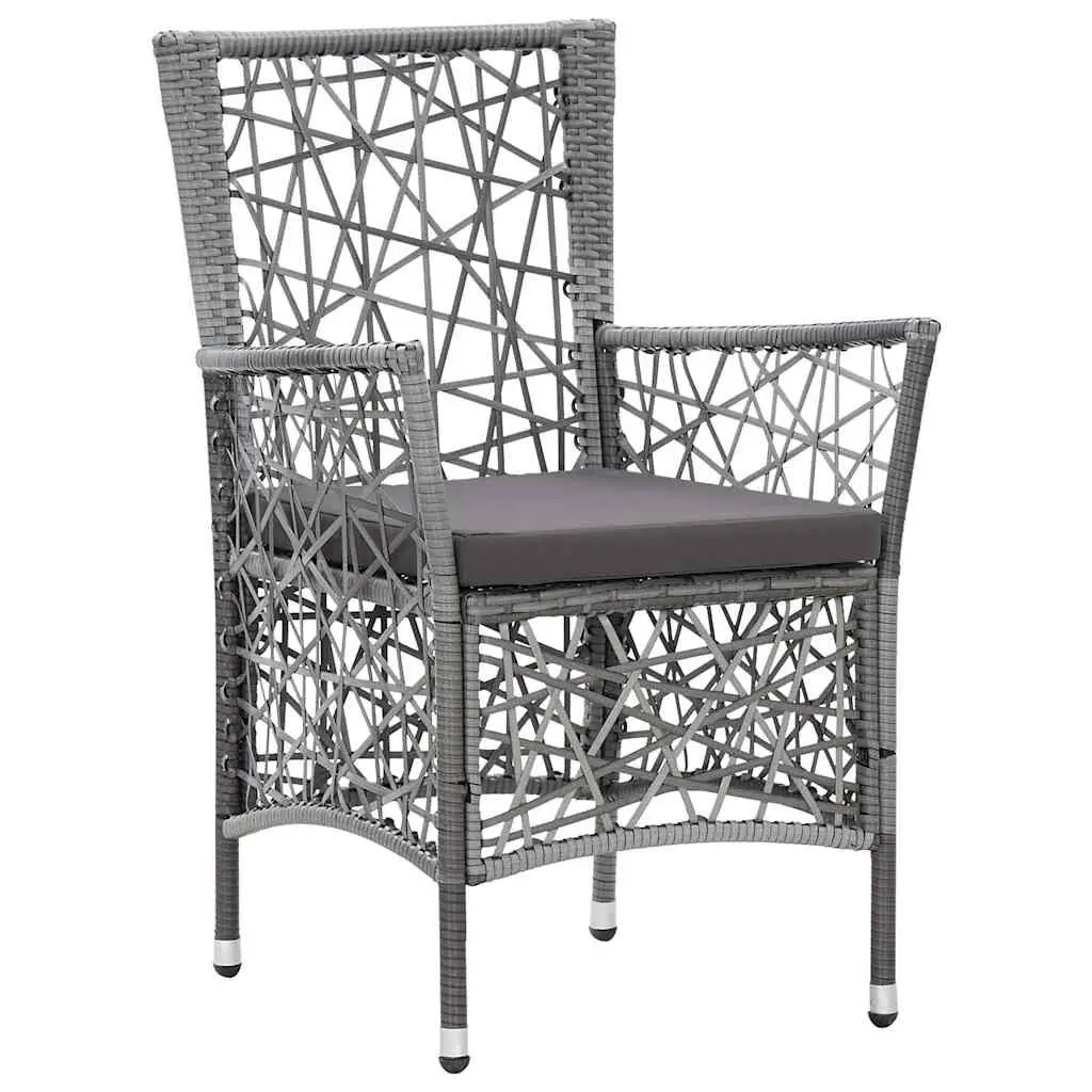 Outdoor Chairs Garden Patio Seating Set 2 pcs Grey with Cushions Poly Rattan