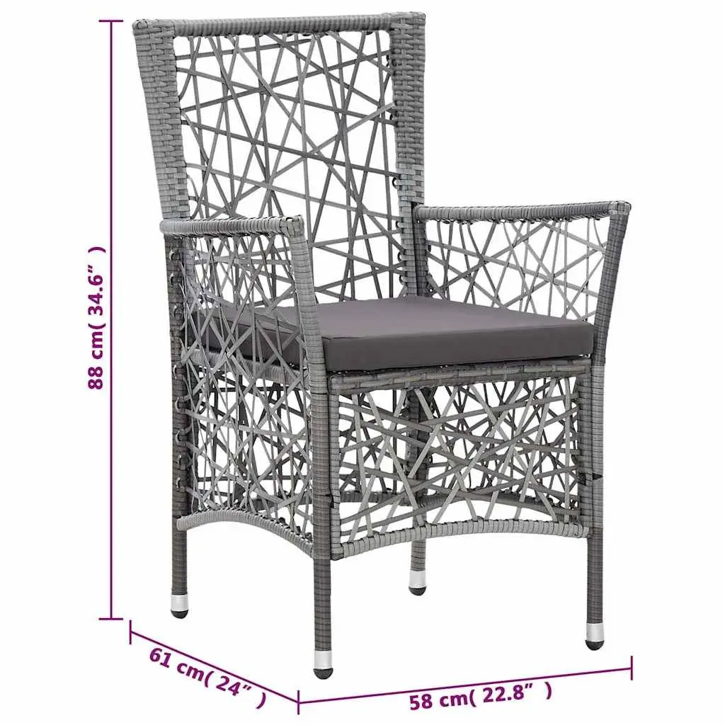 Outdoor Chairs Garden Patio Seating Set 2 pcs Grey with Cushions Poly Rattan