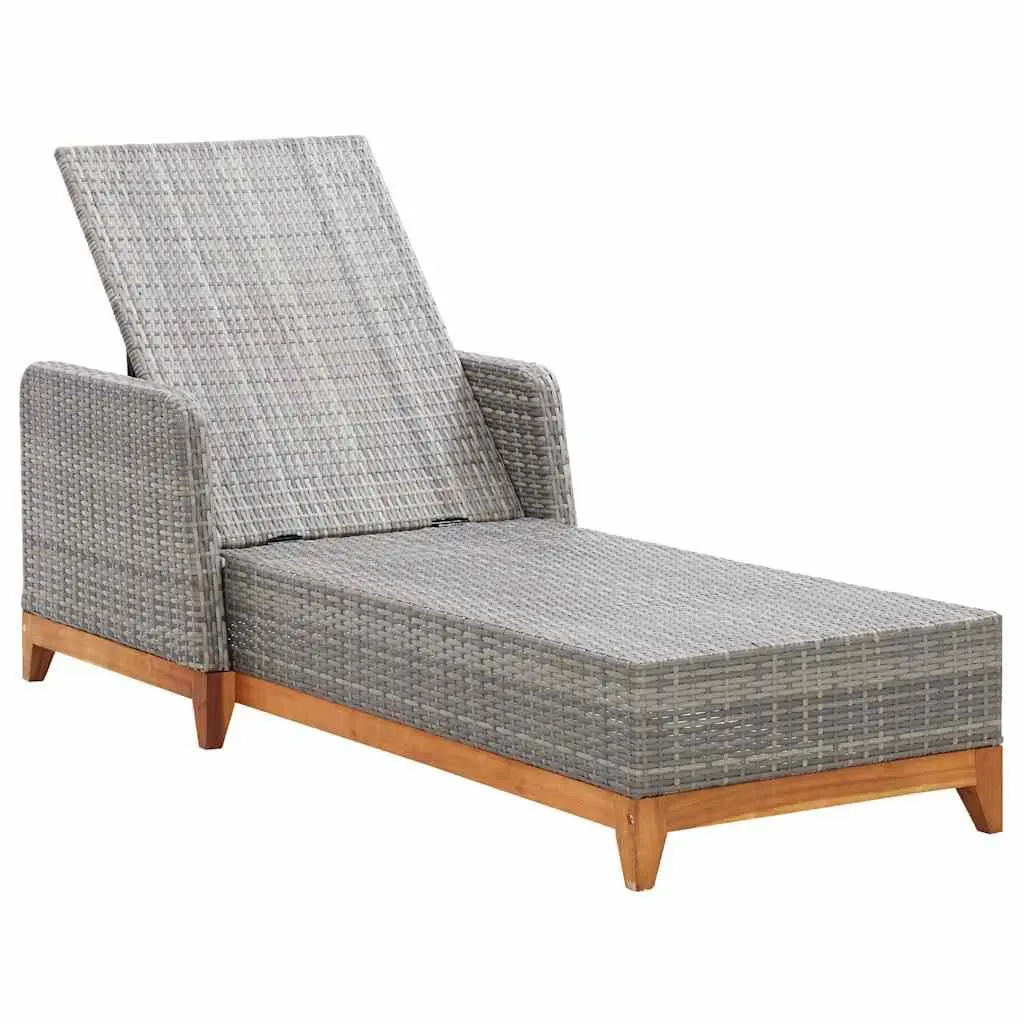 Sun Lounger Outdoor Garden Patio Reclining Backrest Armrests Grey
