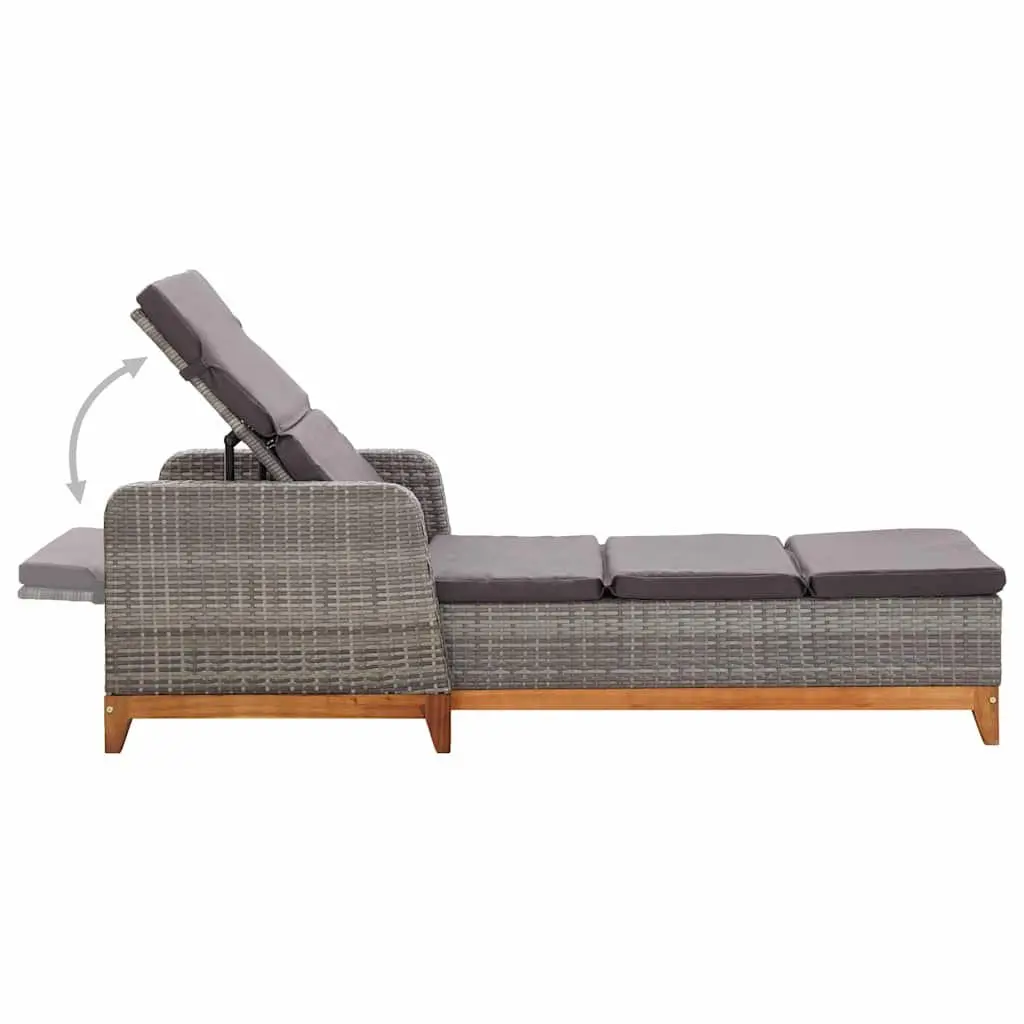 Sun Lounger Outdoor Garden Patio Reclining Backrest Armrests Grey