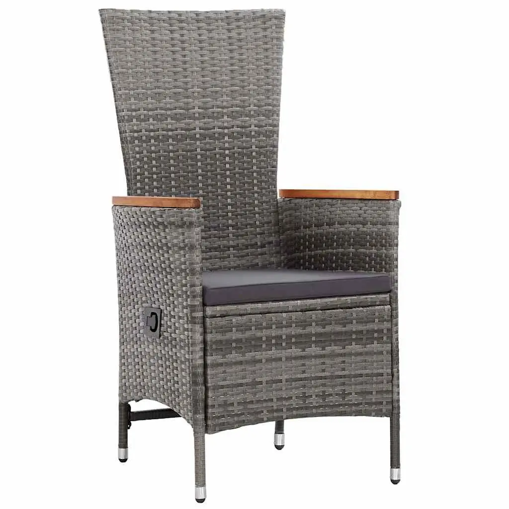 9 Piece Garden Furniture Set Poly Rattan Outdoor Dining Grey with Cushions and Adjustable Chairs
