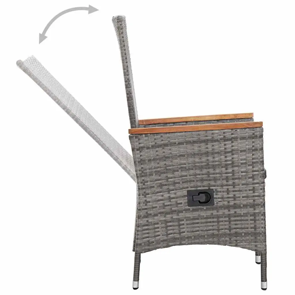 9 Piece Garden Furniture Set Poly Rattan Outdoor Dining Grey with Cushions and Adjustable Chairs