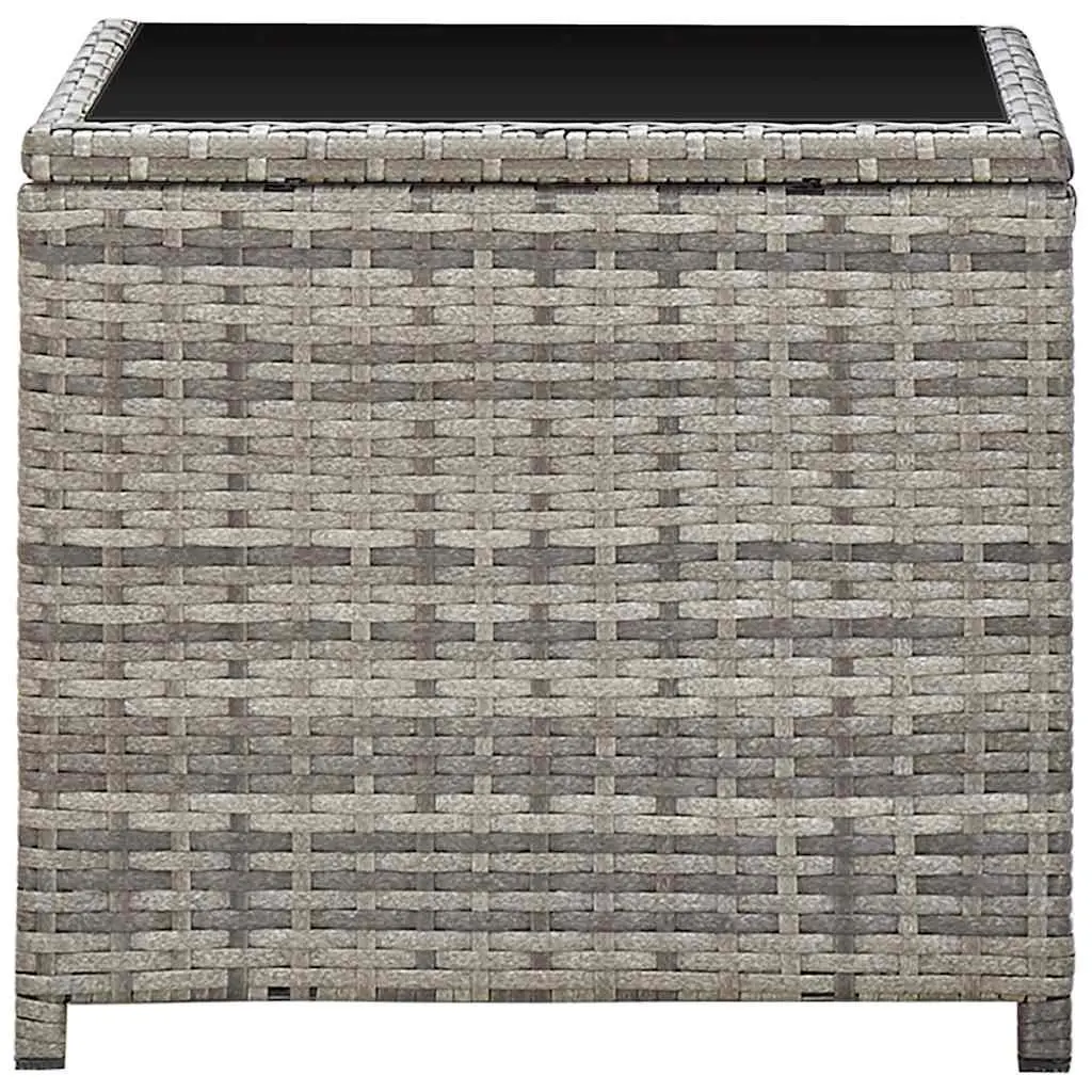 Outdoor Coffee Table Patio Garden Furniture Grey Poly Rattan Glass Top 45x45x40cm