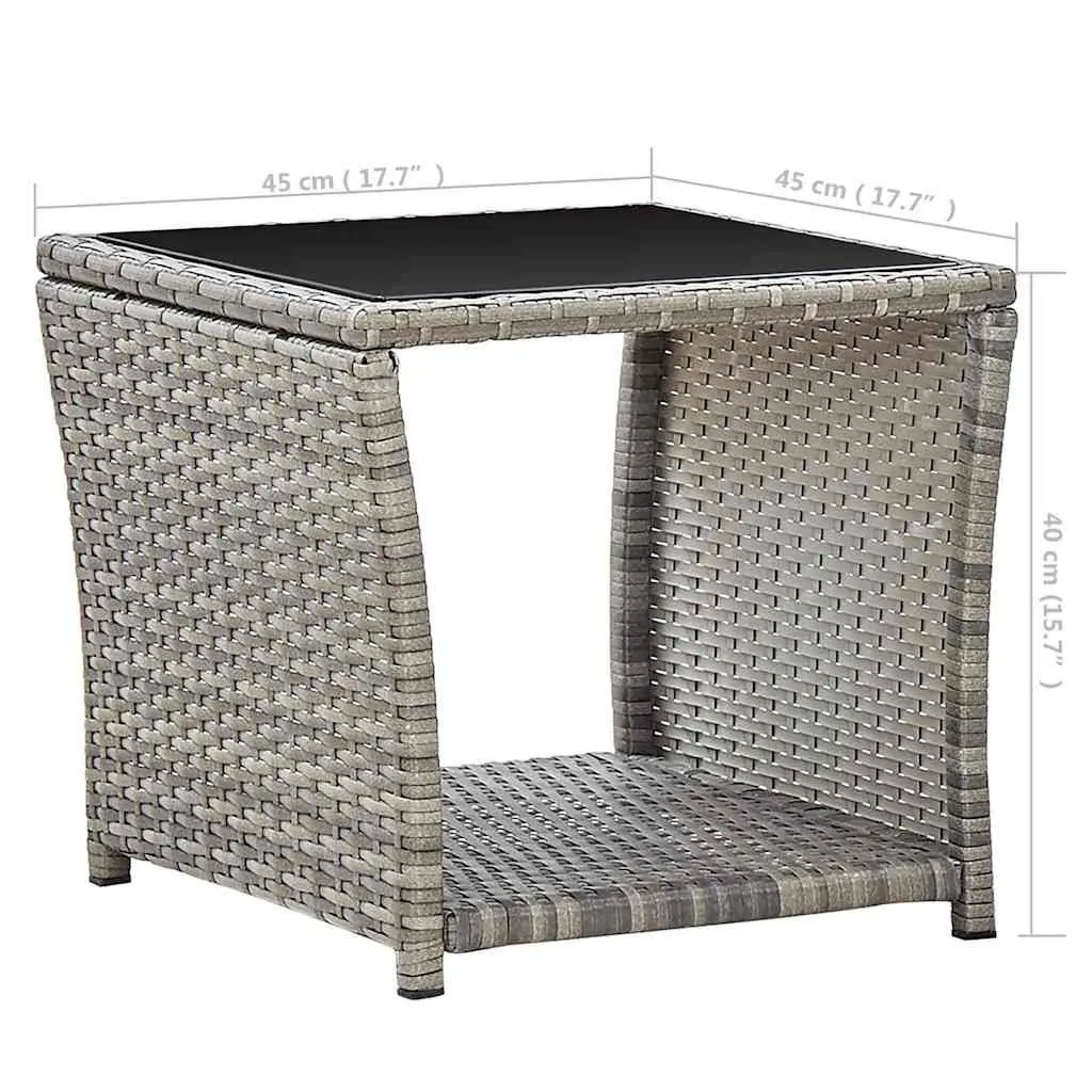 Outdoor Coffee Table Patio Garden Furniture Grey Poly Rattan Glass Top 45x45x40cm