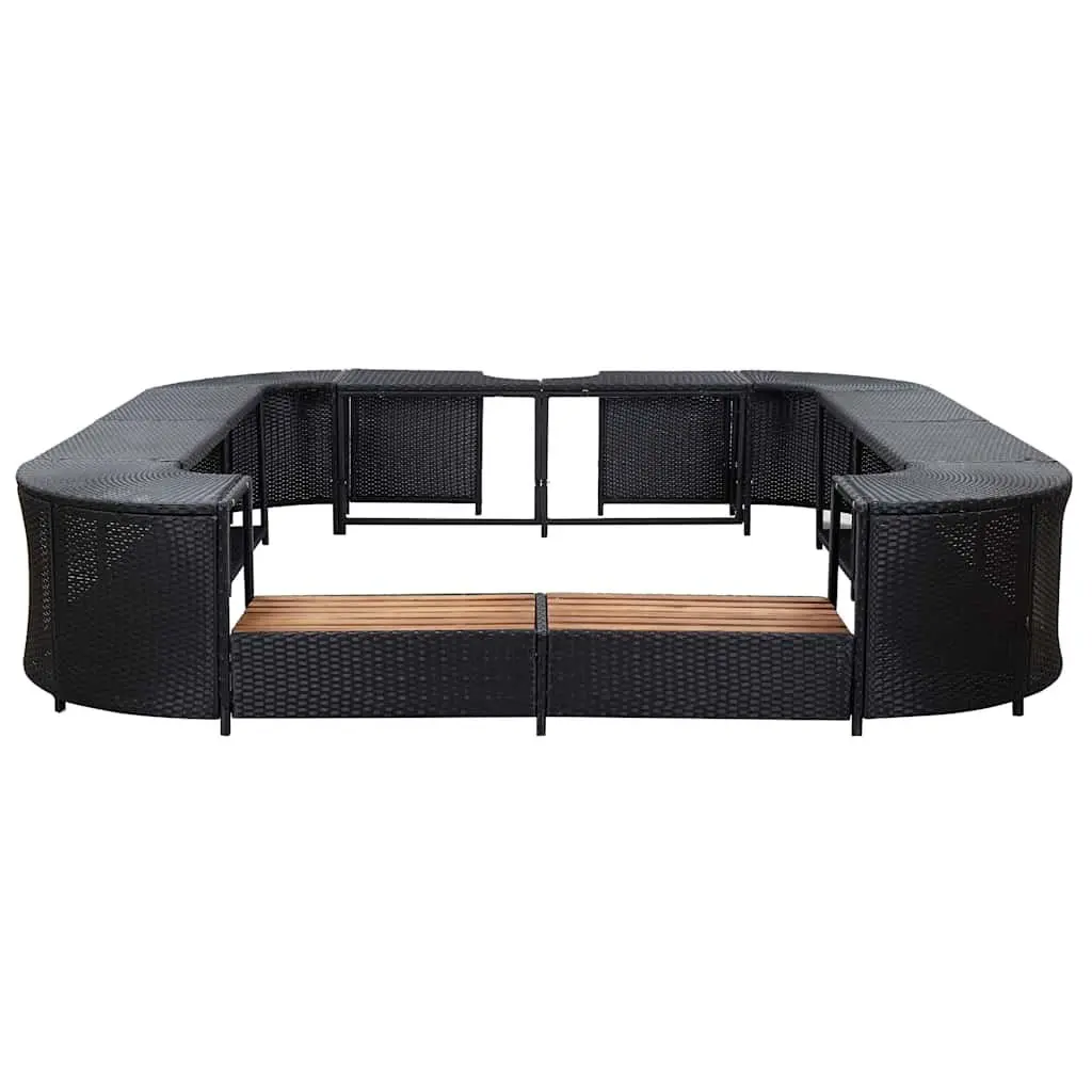 Square Spa Surround Hot Tub Enclosure 268 x 268 cm Black Poly Rattan with Steps