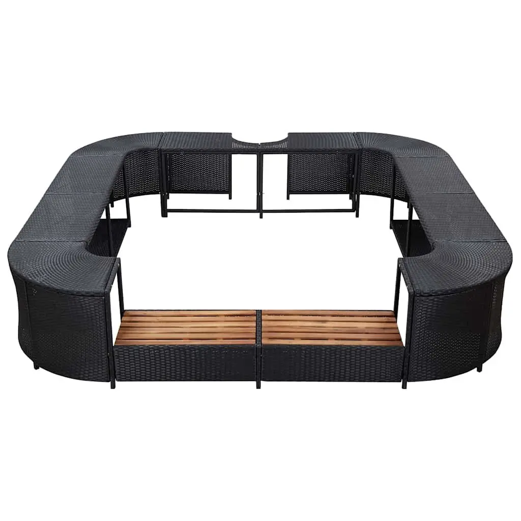 Square Spa Surround Hot Tub Enclosure 268 x 268 cm Black Poly Rattan with Steps