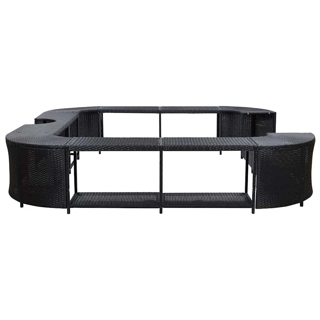 Square Spa Surround Hot Tub Enclosure 268 x 268 cm Black Poly Rattan with Steps