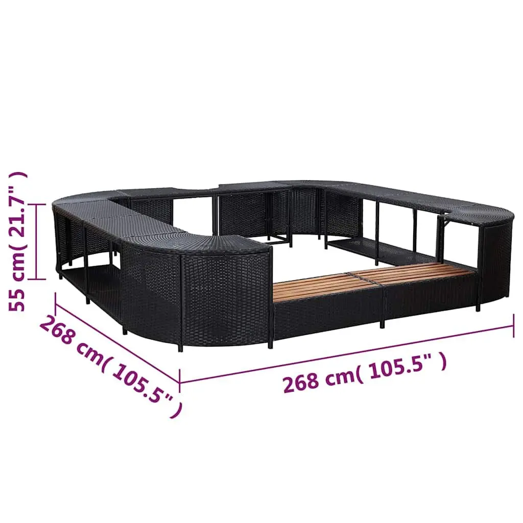 Square Spa Surround Hot Tub Enclosure 268 x 268 cm Black Poly Rattan with Steps