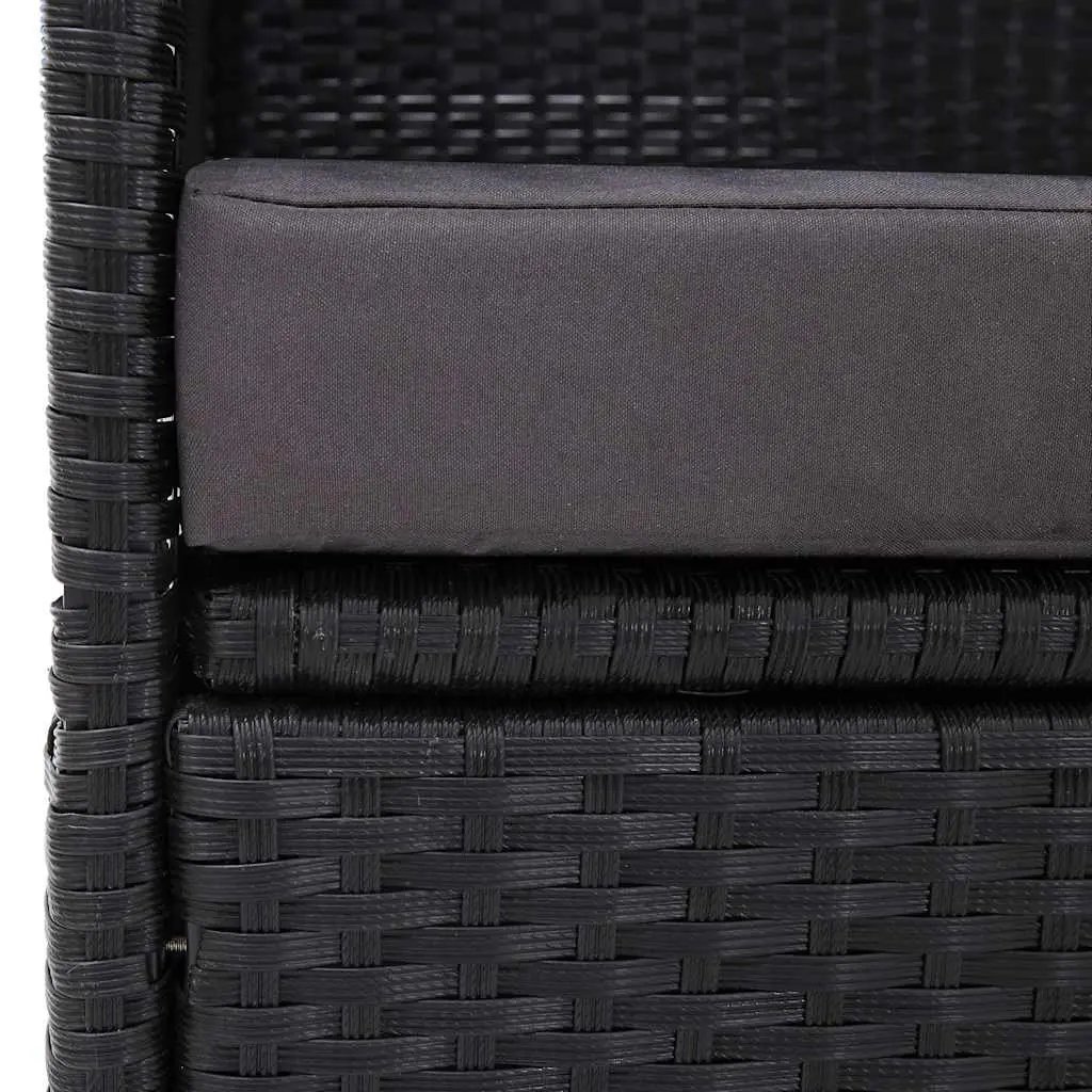 Outdoor Daybed Sun Lounger with Canopy Black PE Rattan Steel Frame