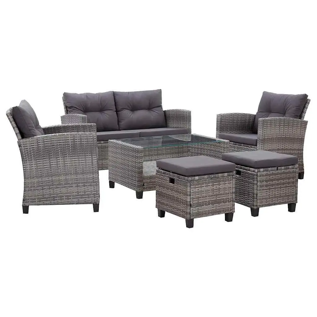 Outdoor Garden Sofa Set 6 Piece Grey Poly Rattan Patio Furniture