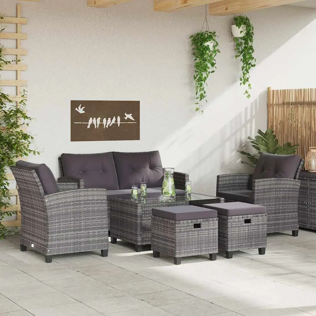 Outdoor Garden Sofa Set 6 Piece Grey Poly Rattan Patio Furniture