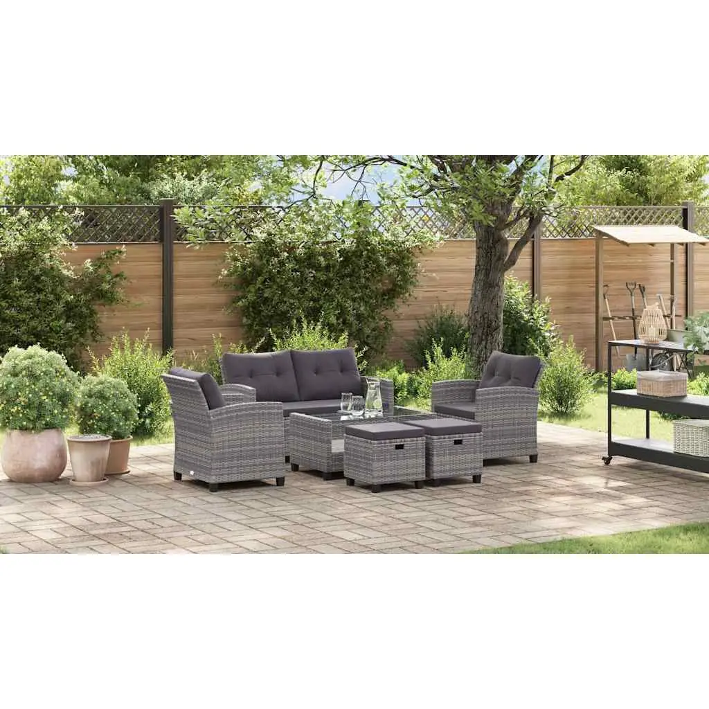 Outdoor Garden Sofa Set 6 Piece Grey Poly Rattan Patio Furniture