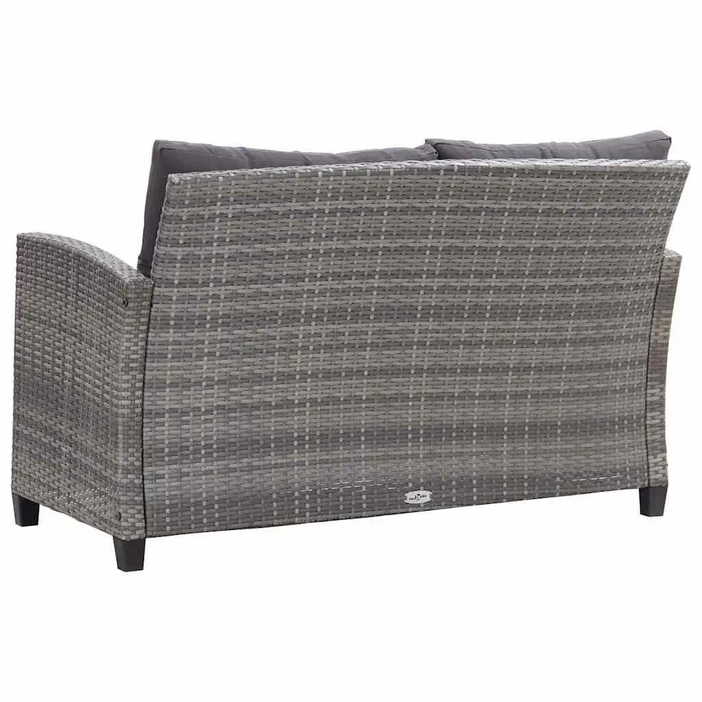 2-Seater Garden Sofa Grey PE Rattan Cushions 124cm Patio Outdoor