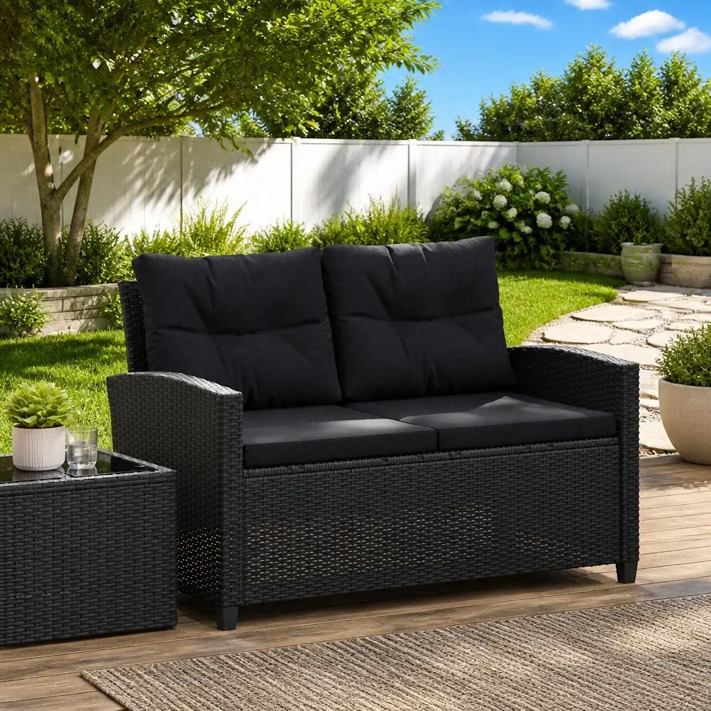 2-Seater Outdoor Sofa with Cushions in Black