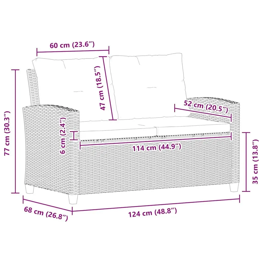 2-Seater Outdoor Sofa with Cushions in Black