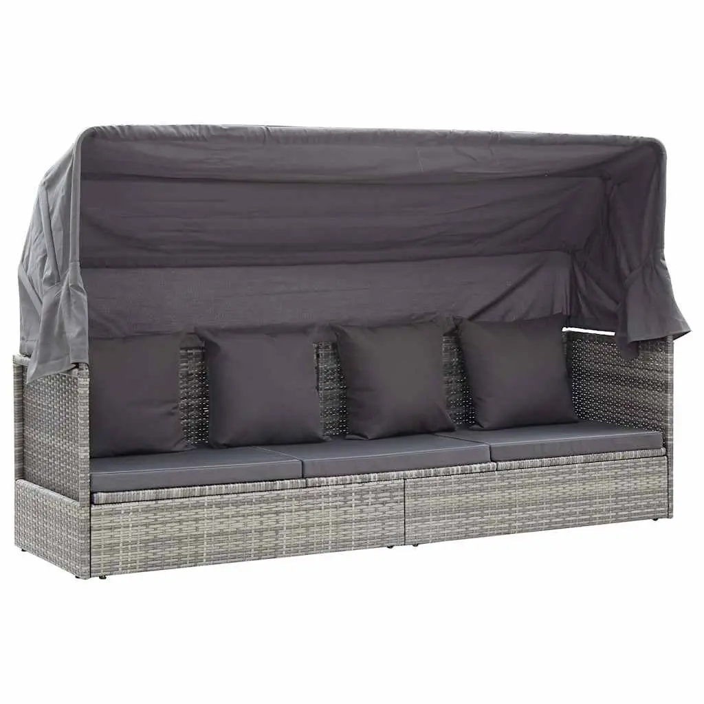 Garden Lounge Bed Outdoor Daybed with Roof Grey Poly Rattan