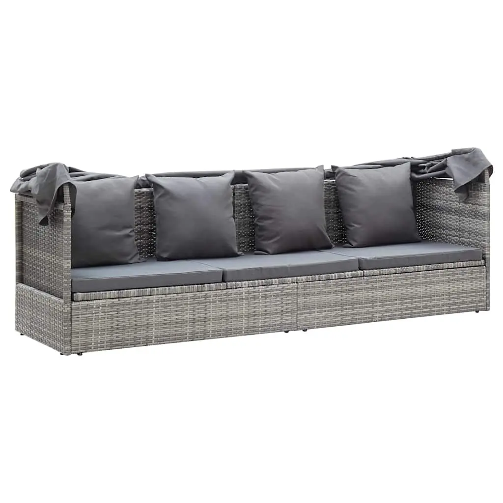 Garden Lounge Bed Outdoor Daybed with Roof Grey Poly Rattan