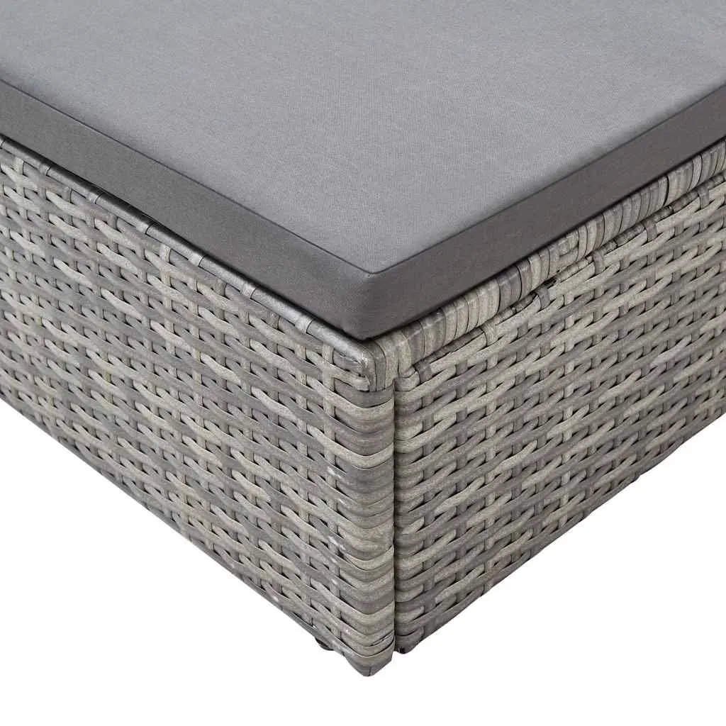 Garden Lounge Bed Outdoor Daybed with Roof Grey Poly Rattan
