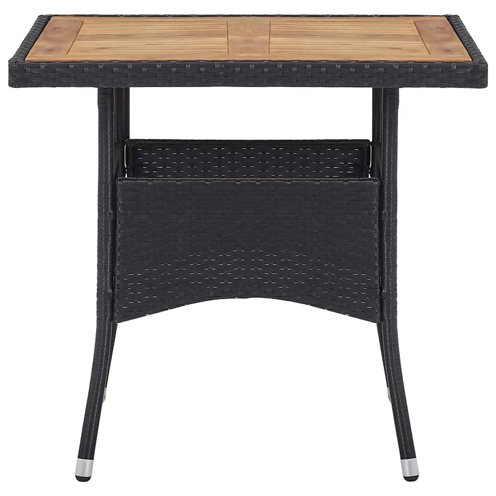 Black Acacia Wood Outdoor Dining Table 4 Seater with PE Rattan for Patio Furniture